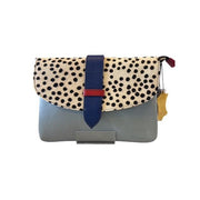 Soruka - Light Blue and Animal Print Leather Shoulder/Crossbody Bag with Wrist Strap (047910P)