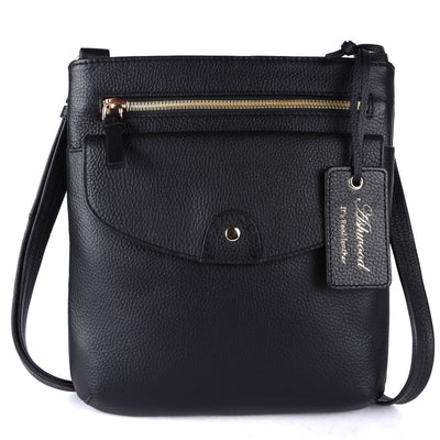 Ashwood Leather - Black Leather Crossbody Bag with a Zip & Flap Over Pocket  - CB5