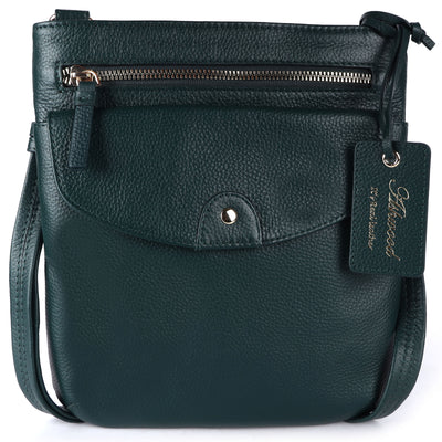 Ashwood Leather - Dark Green Leather Crossbody Bag with a Zip & Flap Over Pocket  - CB5