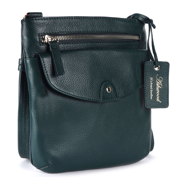 Ashwood Leather - Dark Green Leather Crossbody Bag with a Zip & Flap Over Pocket  - CB5