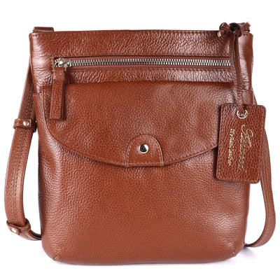 Ashwood Leather - Tan Leather Crossbody Bag with a Zip & Flap Over Pocket  - CB5