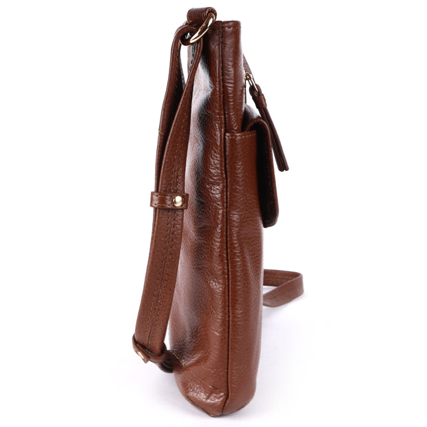 Ashwood Leather - Tan Leather Crossbody Bag with a Zip & Flap Over Pocket  - CB5