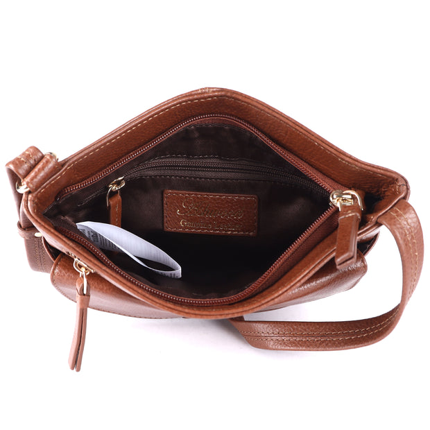 Ashwood Leather - Tan Leather Crossbody Bag with a Zip & Flap Over Pocket  - CB5