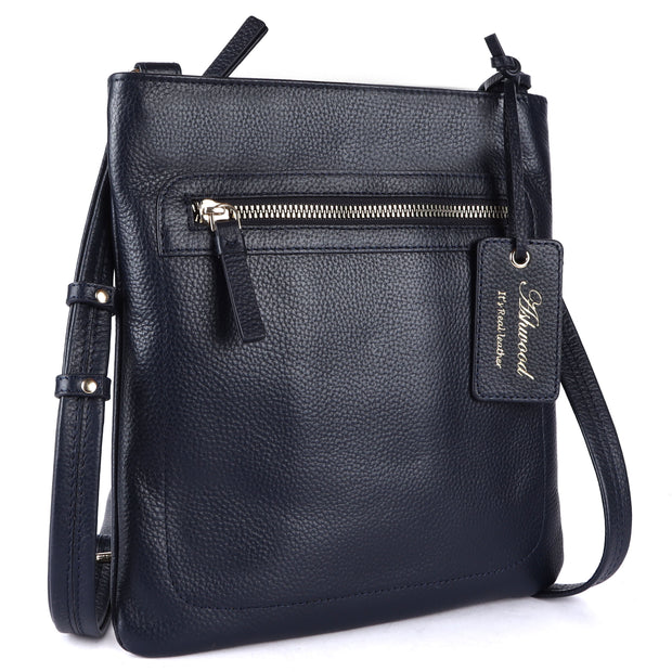 Ashwood Leather - Navy Crossbody Bag with Zip Pockets - CB3