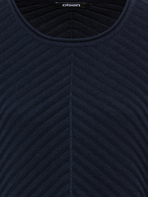 Olsen - Henny - Round Neck Ribbed Navy Jumper