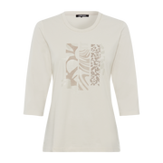 Olsen - Edda - Cotton Round Neck 3/4 Sleeve T Shirt i Caffe Latte  (11105175)