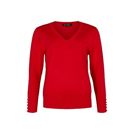 Sunday - V Neck Long Sleeve Fine Knit Bright Red Jumper (6959-6030)