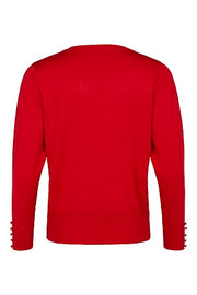 Sunday - V Neck Long Sleeve Fine Knit Bright Red Jumper (6959-6030)