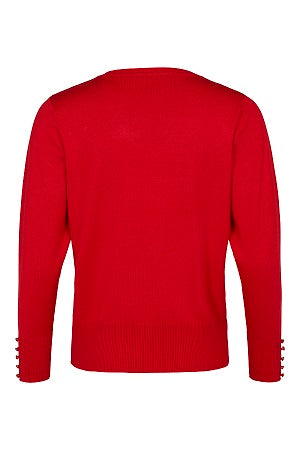 Sunday - V Neck Long Sleeve Fine Knit Bright Red Jumper (6959-6030)