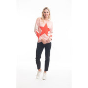 Orientique - Reversible Round Neck Pink Jumper with Large Stars (1267 Col A)