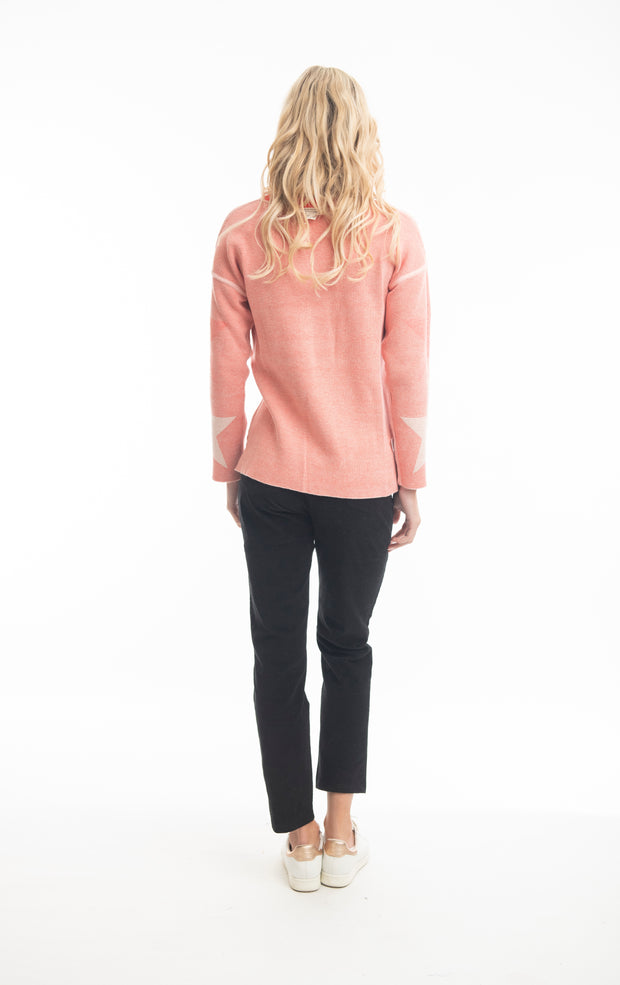 Orientique - Reversible Round Neck Pink Jumper with Large Stars (1267 Col A)