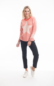 Orientique - Reversible Round Neck Pink Jumper with Large Stars (1267 Col A)