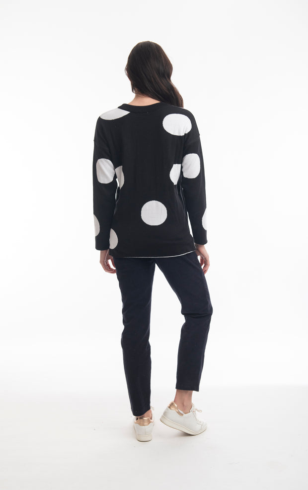 Orientique - Reversible Round Neck Black Jumper with Large White Spots (1267 Col C)