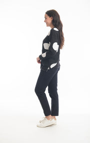 Orientique - Reversible Round Neck Black Jumper with Large White Spots (1267 Col C)