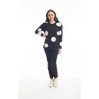 Orientique - Reversible Round Neck Black Jumper with Large White Spots (1267 Col C)