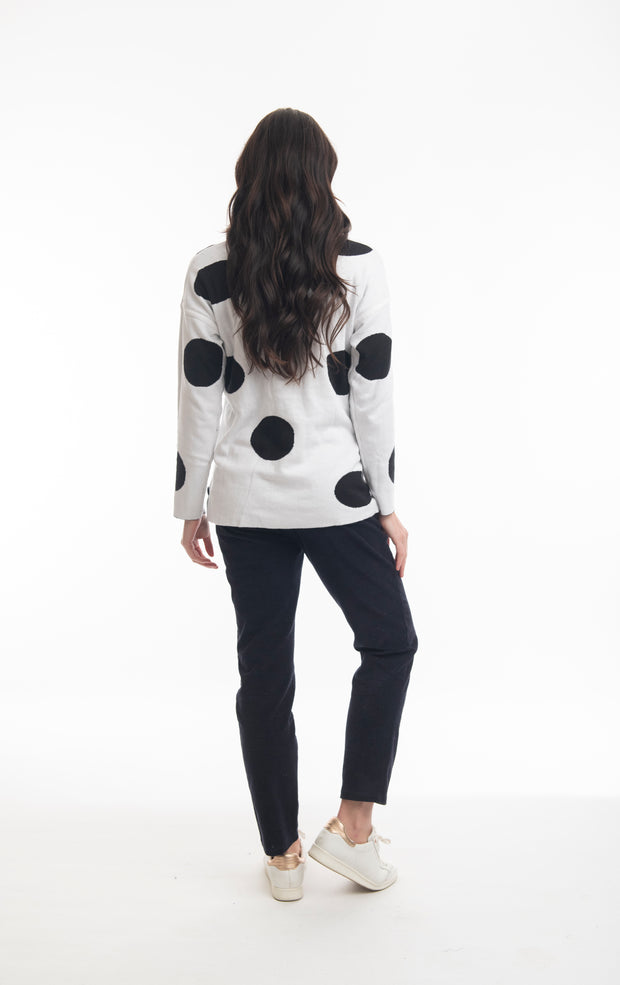 Orientique - Reversible Round Neck Black Jumper with Large White Spots (1267 Col C)