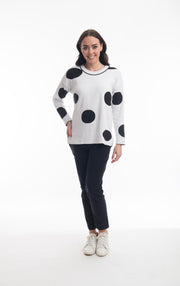 Orientique - Reversible Round Neck Black Jumper with Large White Spots (1267 Col C)