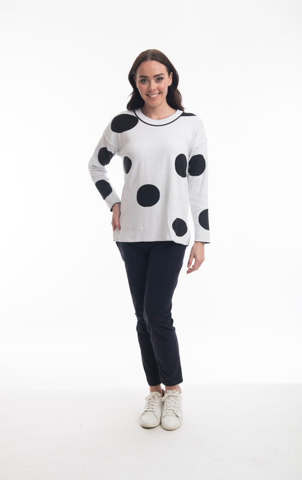 Orientique - Reversible Round Neck Black Jumper with Large White Spots (1267 Col C)