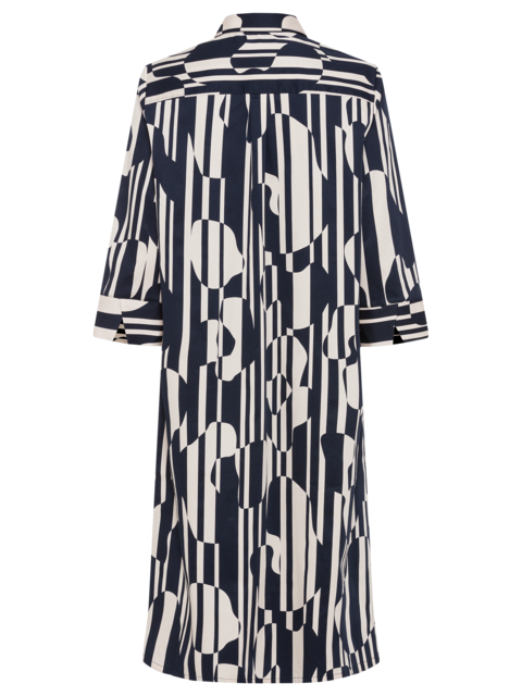 Olsen - Ink Blue Bold Print Long Sleeve Button Through Dress (13001790)