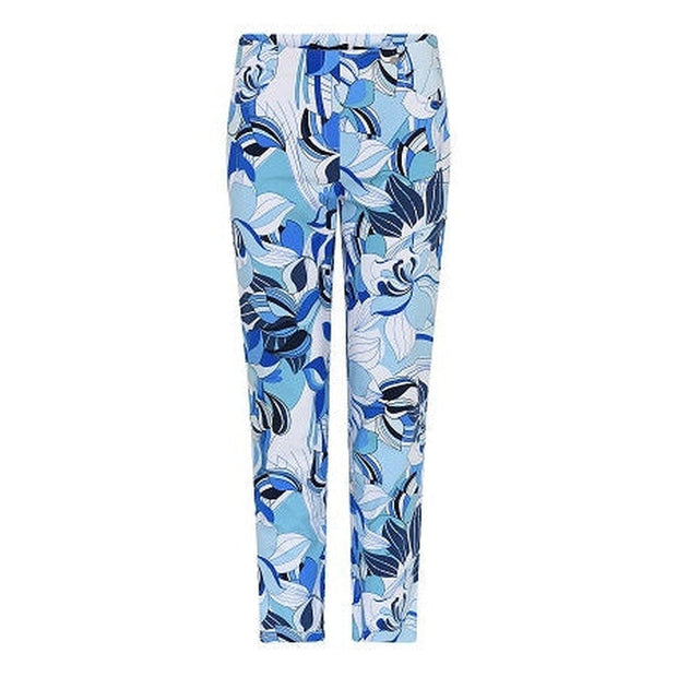 Robell – Bella 09 - 7/8 Length Cropped Trouser in a Bold Blue Flower Print