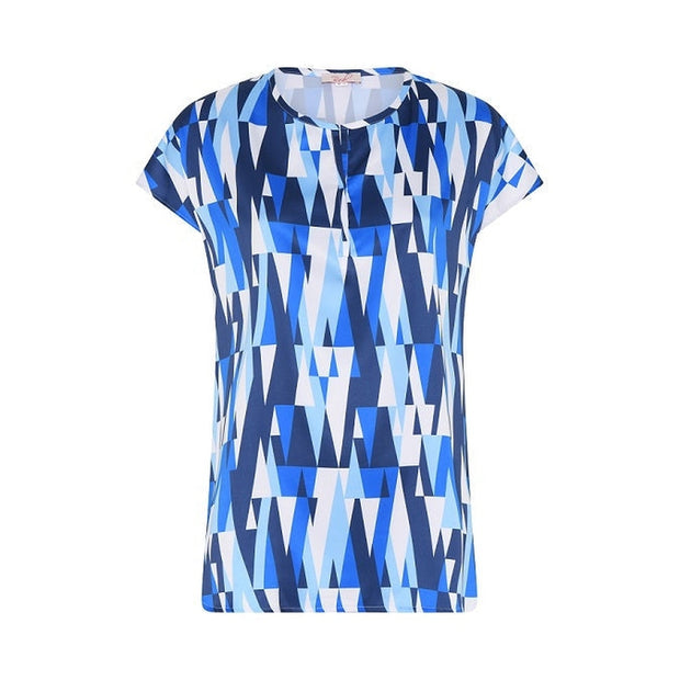 Robell – Chloe Short Sleeve Blouse in a Bold Geometric Print