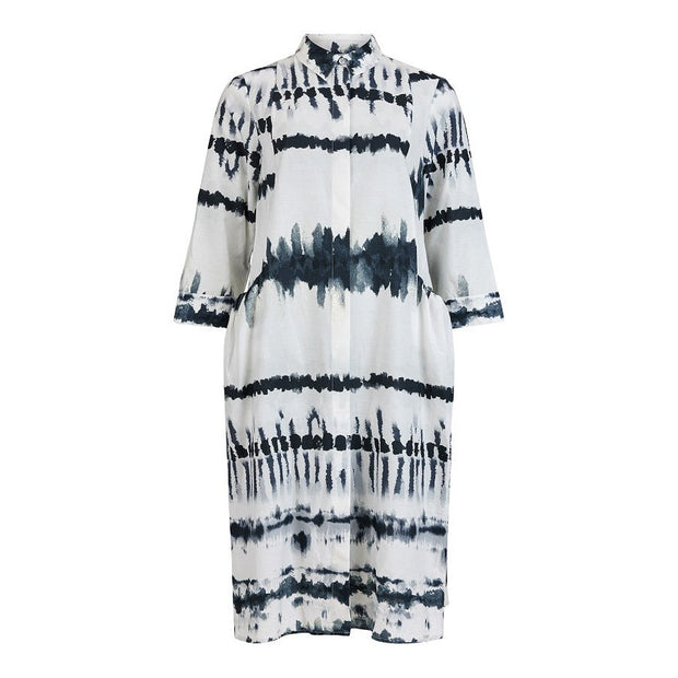 NOEN -3/4 Sleeve Button Through Dress in Bold Black/Grey Print