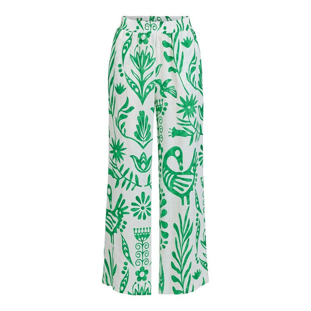 GOMAYE - Wide Leg Linen Trouser in bold Green Print