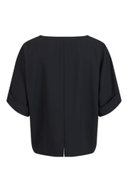 GOMAYE - Boxy Fit Wide Neck Elbow Length Sleeve Blouse In Black