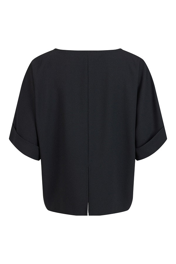 GOMAYE - Boxy Fit Wide Neck Elbow Length Sleeve Blouse In Black