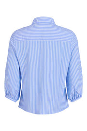 GOMAYE -  Blue & White Stripe 3/4 Sleeve Cotton Blouse