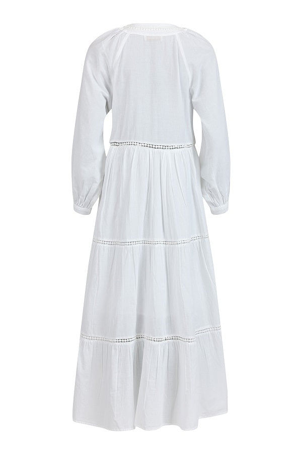 GOMAYE - Tiered V neckline cotton Maxi Dress in White