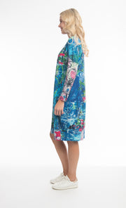 Orientique - Happy Place Long Sleeve Bubble Dress in Bold Blue Print (21079)