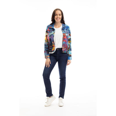 Orientique - Short Biker Jacket in Night Boats Print (23014)