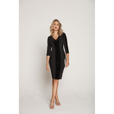 Tia -3/4 Sleeve V Neck Black Striped Cocktail Dress