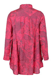 NOEN - Long Sleeve Blouse in Bright Pink with a Grey Print