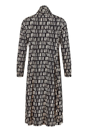 NOEN - Long Sleeve High Neck Soft Knit Dress in Black and Taupe