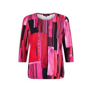 Sunday - 3/4 Sleeve Blouson Top in Bold Cerise & Black Print (6165-6156)