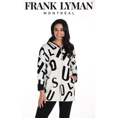 Frank Lyman - Off White Knitted Hooded Coatigan with Black Print