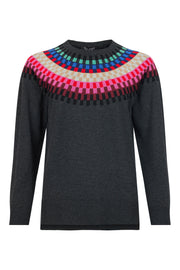 Sunday - Round Neck Jumper with Bright Multi Coloured Fairisle Design (6597-6317)