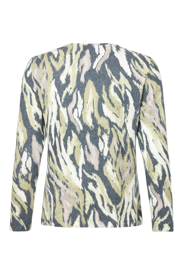 Sunday - Round Neck Long Sleeve Fine Knit Jumper in a Bold Print (6849-6416)