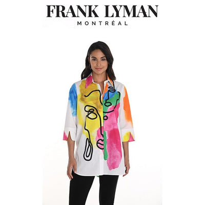 Frank Lyman - 3/4 Sleeve Cotton Shirt with Bright Printed Face Design