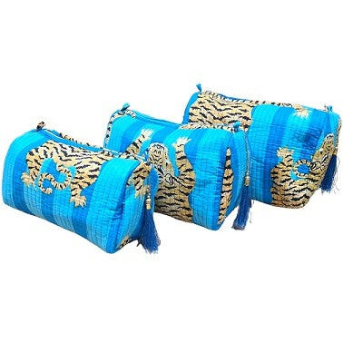 C Y C - 3 Piece Travel Set - Blue Cotton Tibetan Tiger Print