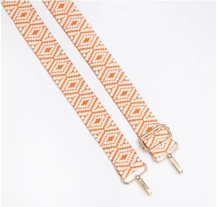 Kris-Ana - Detachable Bag Strap - Orange & Cream Woven Diamonds (401)