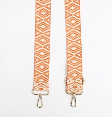 Kris-Ana - Detachable Bag Strap - Orange & Cream Woven Diamonds (401)