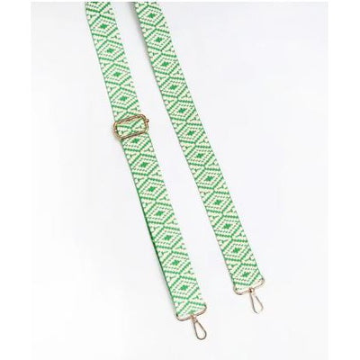 Kris-Ana - Detachable Bag Strap - Green & White Woven Diamonds (402)