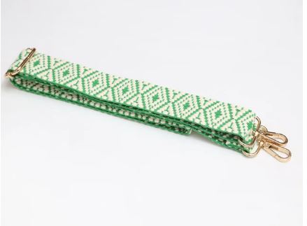 Kris-Ana - Detachable Bag Strap - Green & White Woven Diamonds (402)