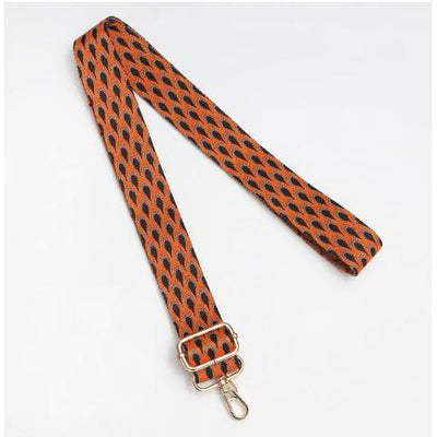 Kris-Ana - Detachable Bag Strap - Orange & Black Feather Print (408)