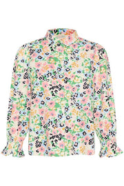 Part Two - NevinPW Long Sleeve Cotton Blouse in Green Multi Flower Print