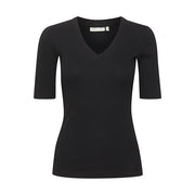 InWear - DagnaIW Black V Neck 1/2 Sleeve Tee Shirt