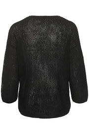 Part Two - EtronaPW Long Sleeve V Neck Linen Jumper in Black